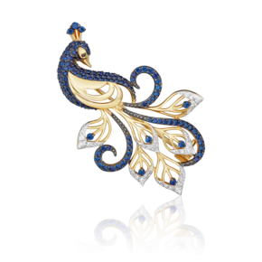 Брошь «Павлин» из лимонного золота с фианитами