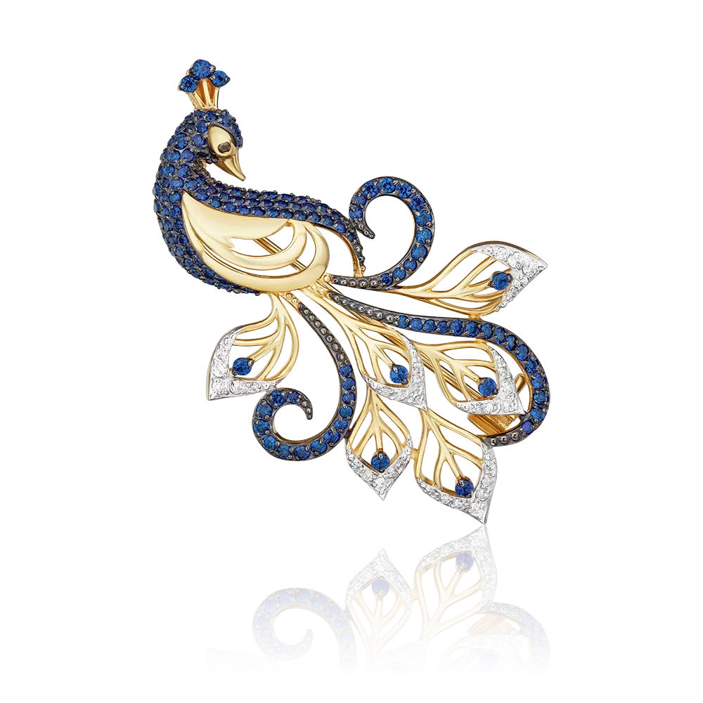 Брошь «Павлин» из лимонного золота с фианитами 04-0120-00-404-1130-52