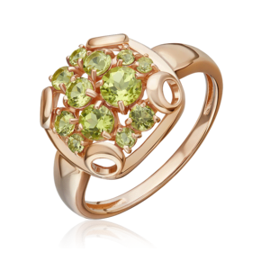 Кольцо из красного золота с хризолитами