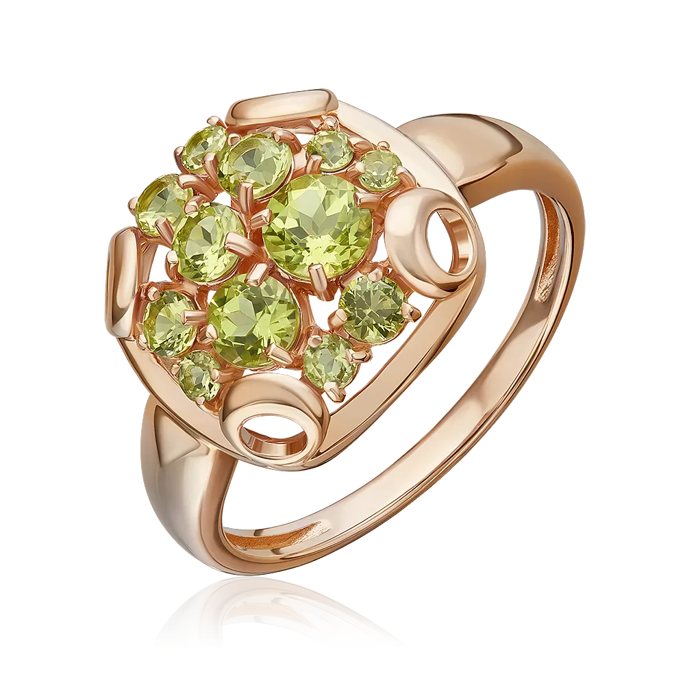 Кольцо из красного золота с хризолитами 01-5829-00-205-1110