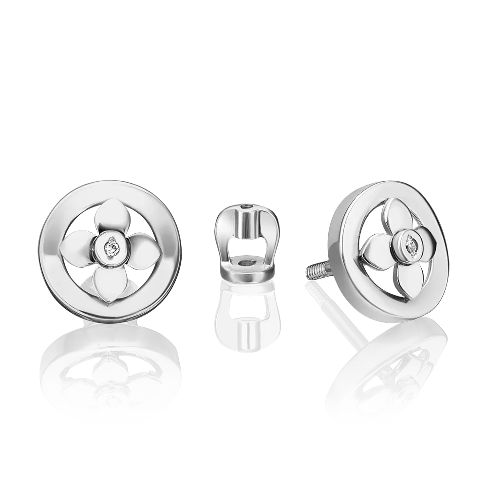 Серьги-пусеты из белого золота с бриллиантом 02-5007-00-101-1120