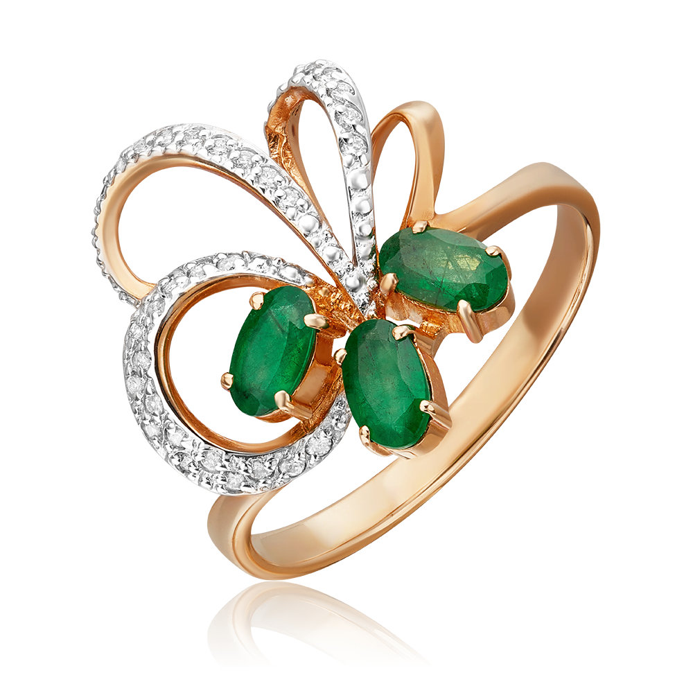 Кольцо из красного золота с изумрудами и бриллиантами 01-1370-00-106-1110-30
