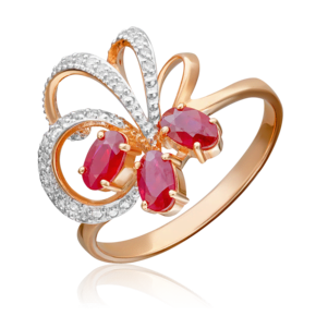 Кольцо из красного золота с рубинами и бриллиантами