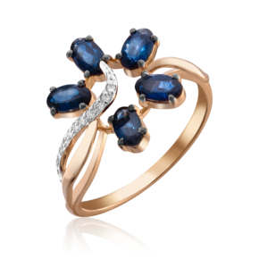Кольцо из красного золота с сапфирами и бриллиантами 01-1372-00-105-1110-30