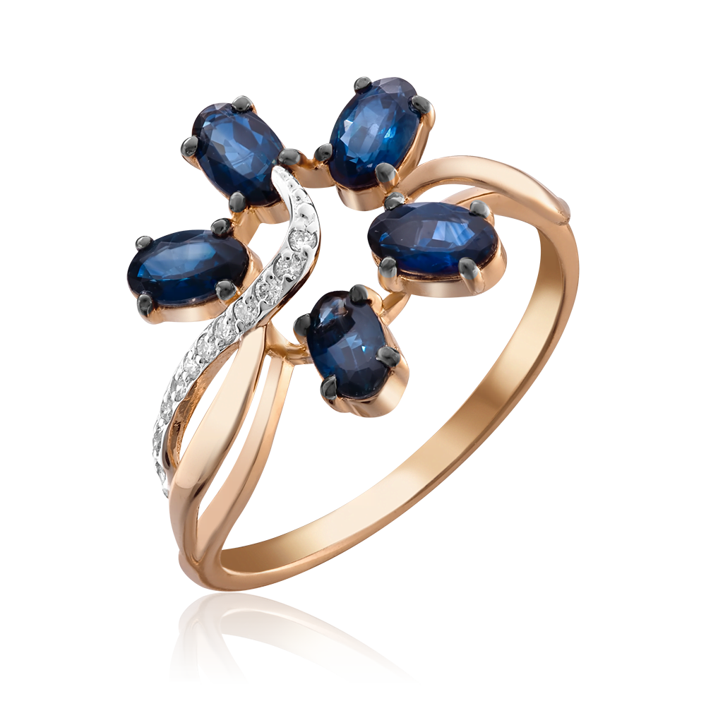 Кольцо из красного золота с сапфирами и бриллиантами 01-1372-00-105-1110-30