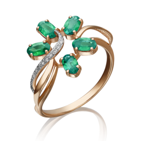 Кольцо из красного золота с изумрудами и бриллиантами 01-1372-00-106-1110-30