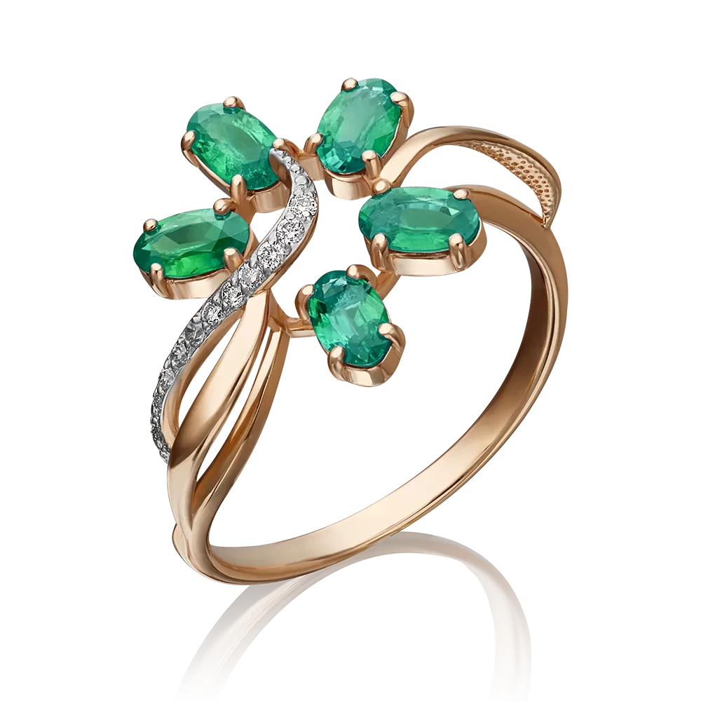 Кольцо из красного золота с изумрудами и бриллиантами 01-1372-00-106-1110-30
