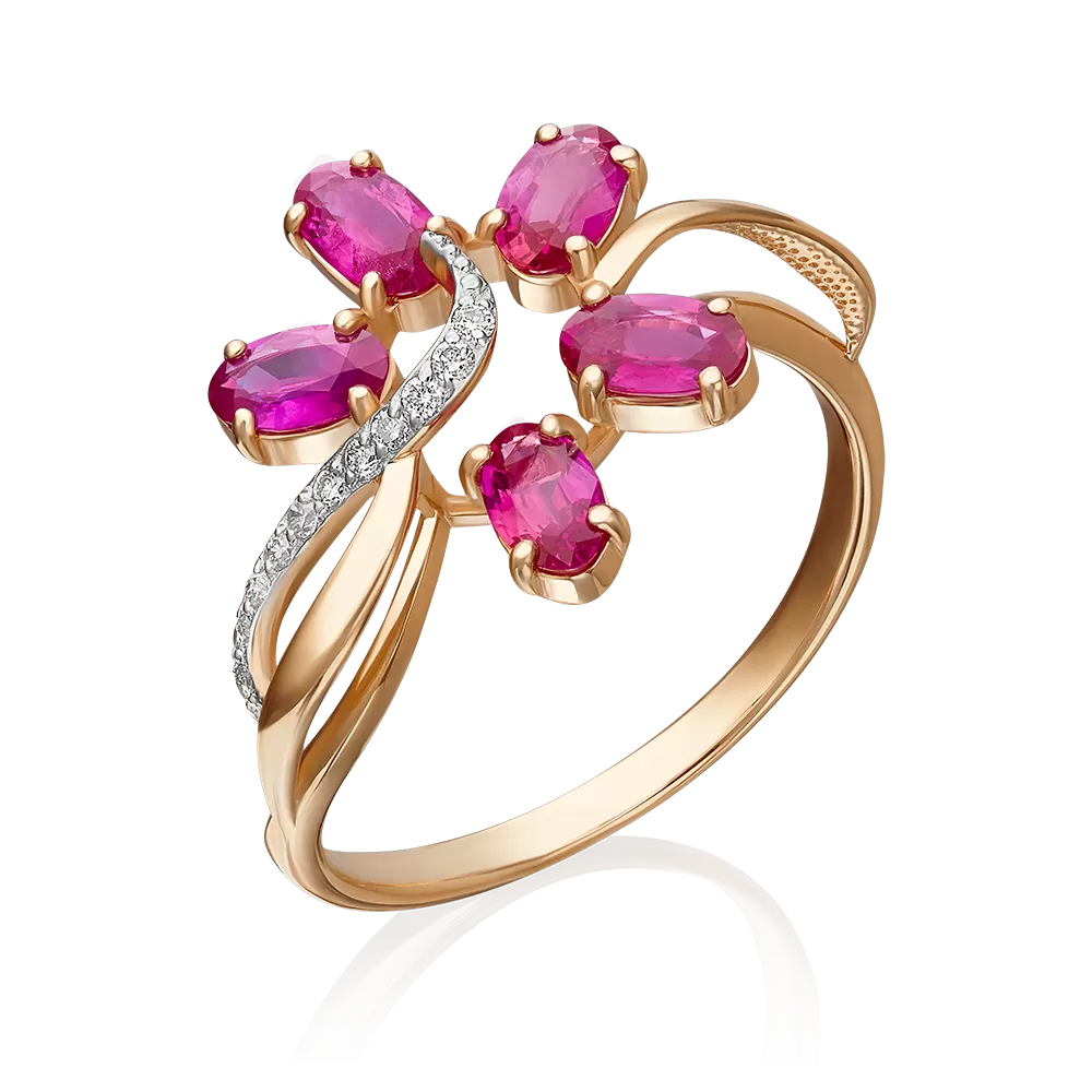 Кольцо из красного золота с рубинами и бриллиантами 01-1372-00-107-1110-30