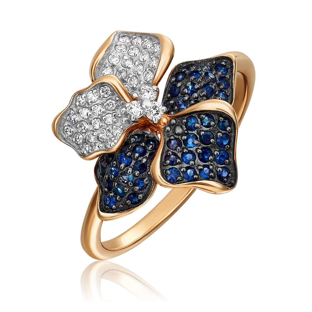 Кольцо «Анютины глазки» из красного золота с бриллиантами и сапфирами 01-1374-00-105-1110-30