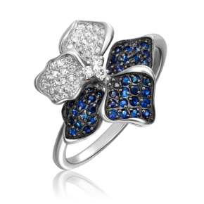 Кольцо «Анютины глазки» из белого золота с бриллиантами и сапфирами 01-1375-00-105-1120-30