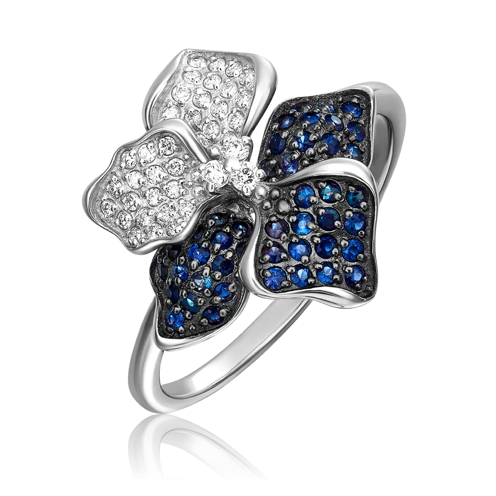 Кольцо «Анютины глазки» из белого золота с бриллиантами и сапфирами 01-1375-00-105-1120-30