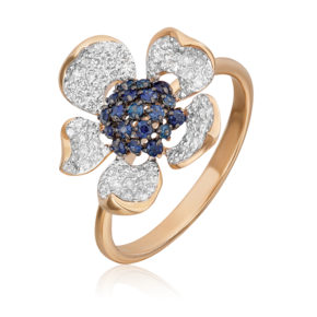 Кольцо «Пион» из красного золота с сапфирами и бриллиантами 01-1376-00-105-1110-30