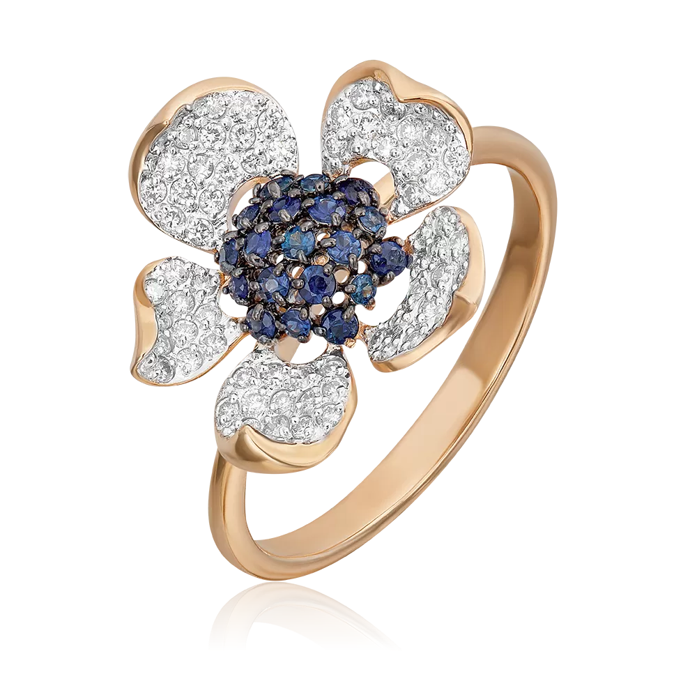 Кольцо «Пион» из красного золота с сапфирами и бриллиантами 01-1376-00-105-1110-30