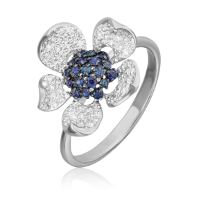 Кольцо «Пион» из белого золота с сапфирами и бриллиантами 01-1377-00-105-1120-30