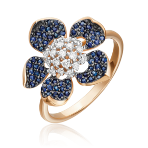 Кольцо «Пион» из красного золота с бриллиантами и сапфирами 01-1378-00-105-1110-30