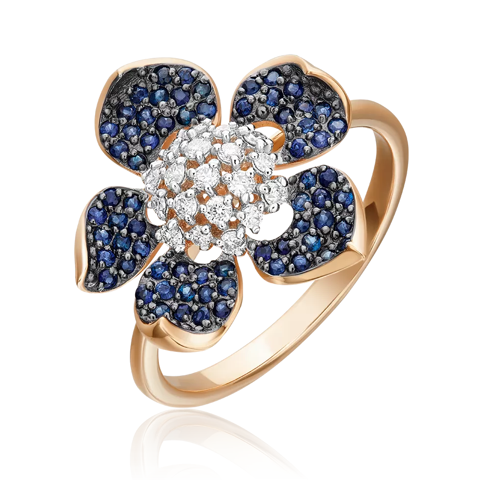 Кольцо «Пион» из красного золота с бриллиантами и сапфирами 01-1378-00-105-1110-30