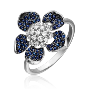 Кольцо «Пион» из белого золота с бриллиантами и сапфирами 01-1379-00-105-1120-30