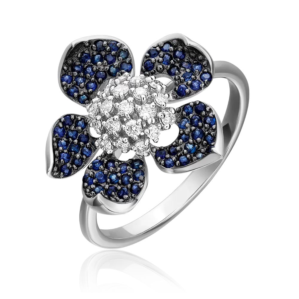 Кольцо «Пион» из белого золота с бриллиантами и сапфирами 01-1379-00-105-1120-30