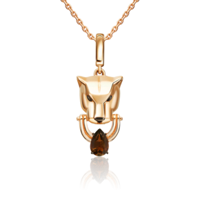 Подвеска «Пантера» из красного золота с кварцем дымчатым 03-3629-00-202-1110