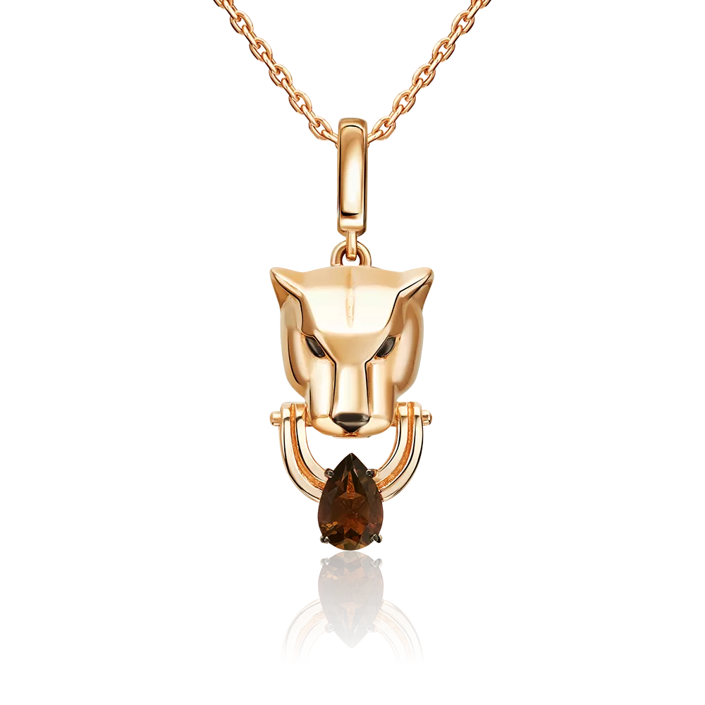 Подвеска «Пантера» из красного золота с кварцем дымчатым 03-3629-00-202-1110