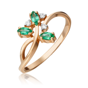 Кольцо из красного золота с изумрудами и бриллиантами