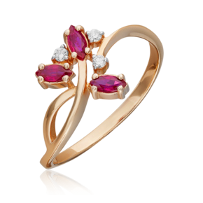 Кольцо из красного золота с рубинами и бриллиантами