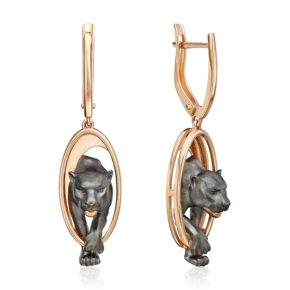 Серьги «Королевы саванны» с английским замком из красного золота