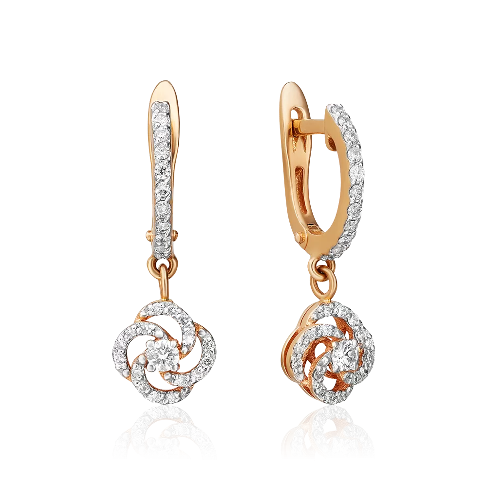 Серьги с английским замком из красного золота с бриллиантами 02-0834-00-101-1110-30