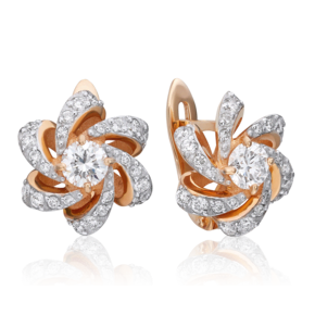 Серьги с английским замком из красного золота с бриллиантами