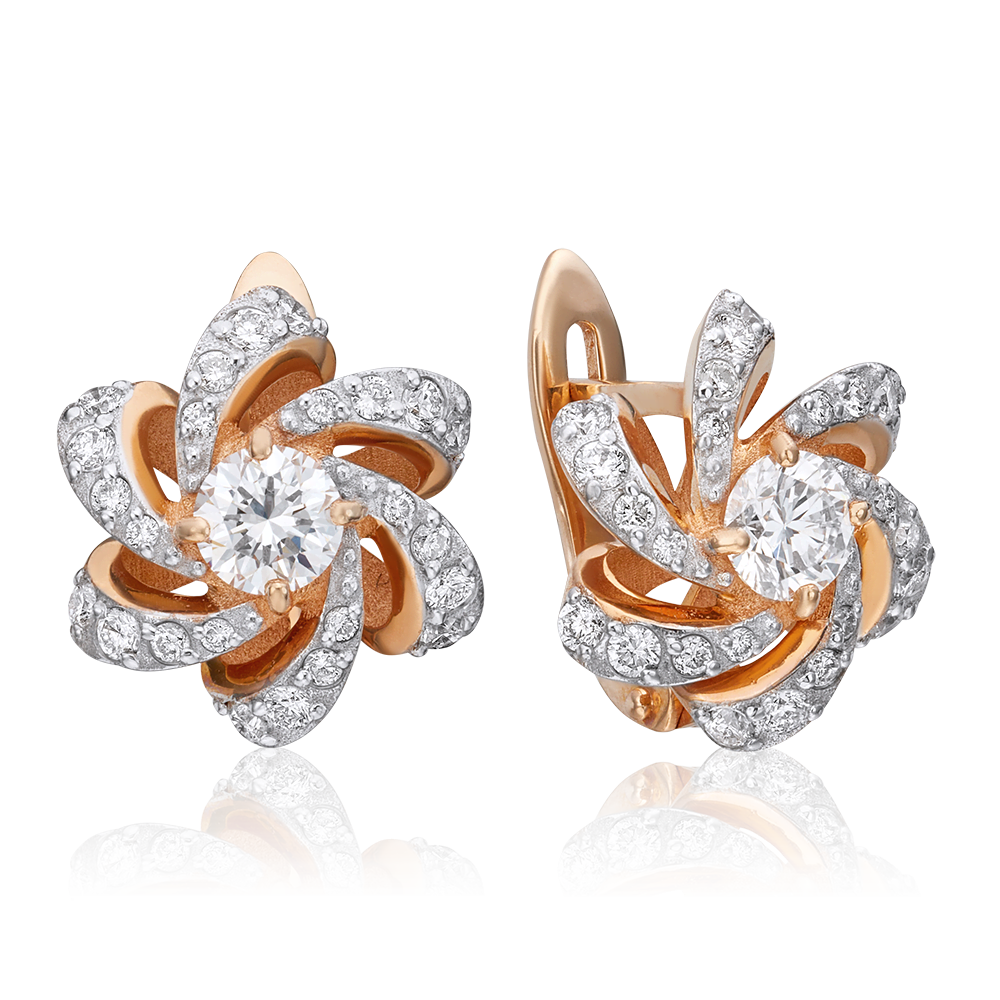 Серьги с английским замком из красного золота с бриллиантами 02-0836-00-101-1110-30
