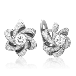 Серьги с английским замком из белого золота с бриллиантами