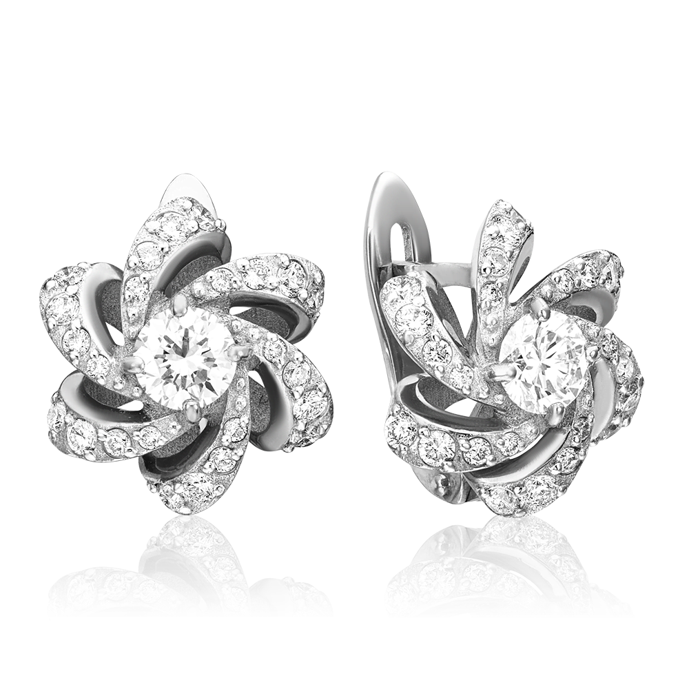Серьги с английским замком из белого золота с бриллиантами 02-0837-00-101-1120-30