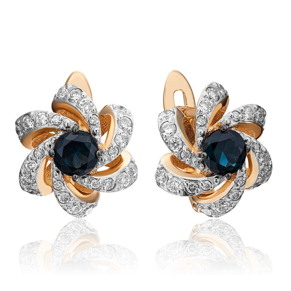 Серьги с английским замком из красного золота с сапфиром и бриллиантами 02-0836-00-105-1110-30