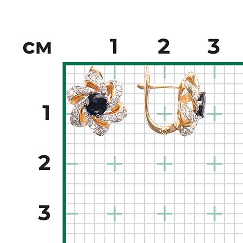 Серьги с английским замком из красного золота с сапфиром и бриллиантами 02-0836-00-105-1110-30