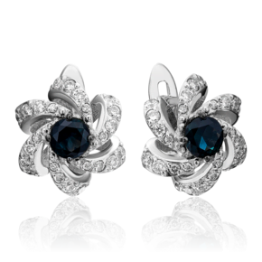Серьги с английским замком из белого золота с сапфиром и бриллиантами 02-0837-00-105-1120-30