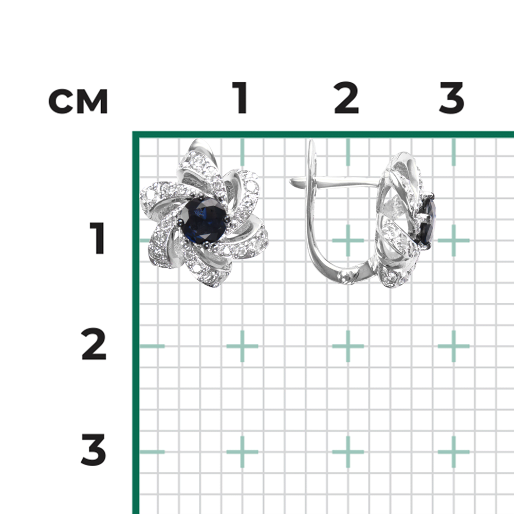Серьги с английским замком из белого золота с сапфиром и бриллиантами 02-0837-00-105-1120-30