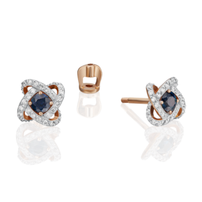 Серьги-пусеты из красного золота с сапфиром и бриллиантами 02-0838-00-105-1110-30