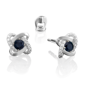 Серьги-пусеты из белого золота с сапфиром и бриллиантами 02-0839-00-105-1120-30