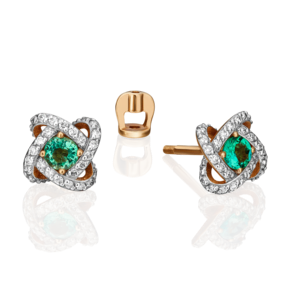 Серьги-пусеты из красного золота с изумрудом и бриллиантами 02-0838-00-106-1110-30