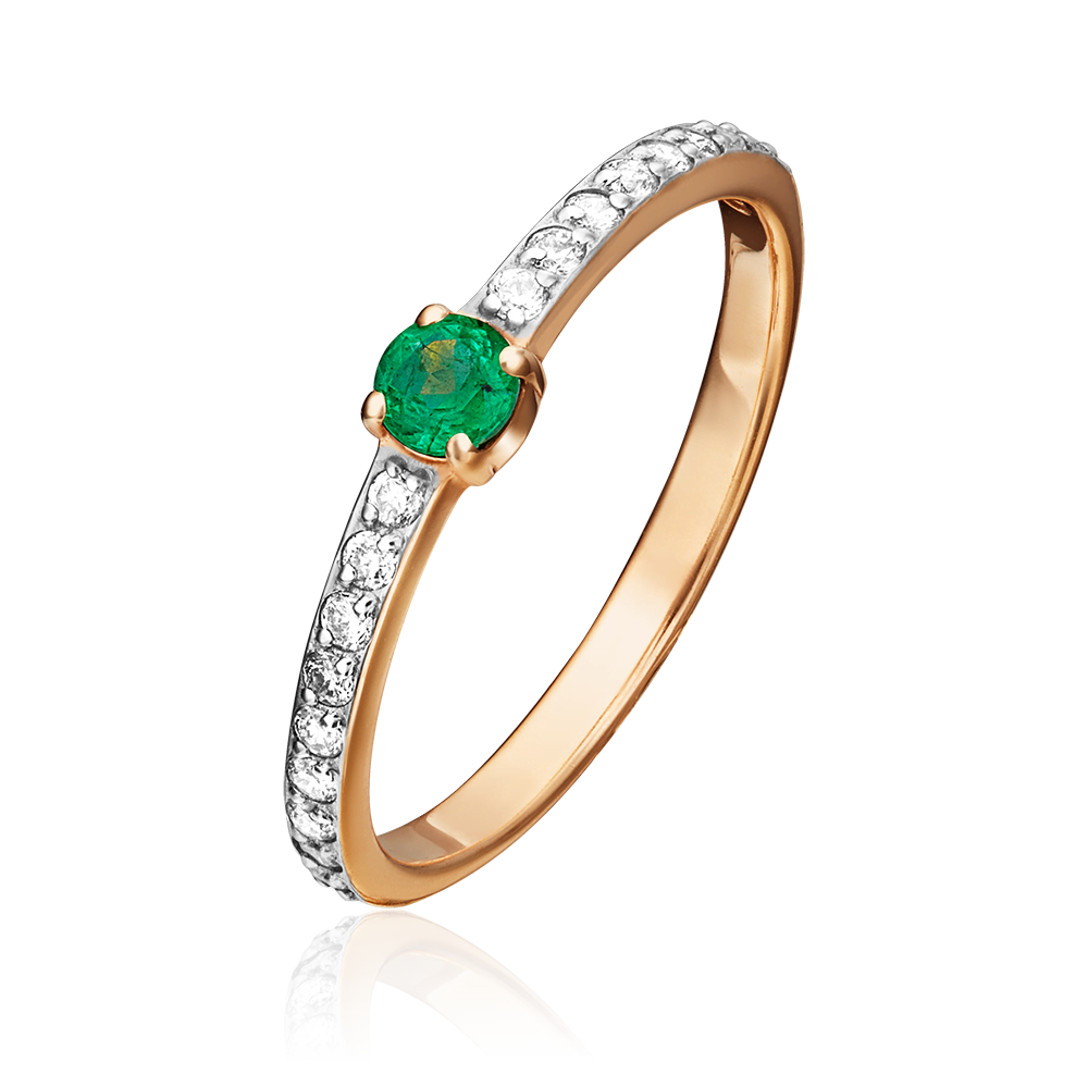 Кольцо из красного золота с изумрудом и бриллиантами 01-0638-00-106-1110-30