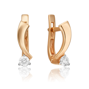 Серьги с английским замком из красного золота с бриллиантом 02-0315-00-101-1110-30