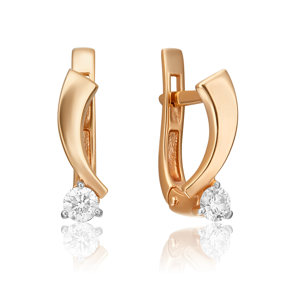 Серьги с английским замком из красного золота с бриллиантом 02-0315-00-101-1110-30