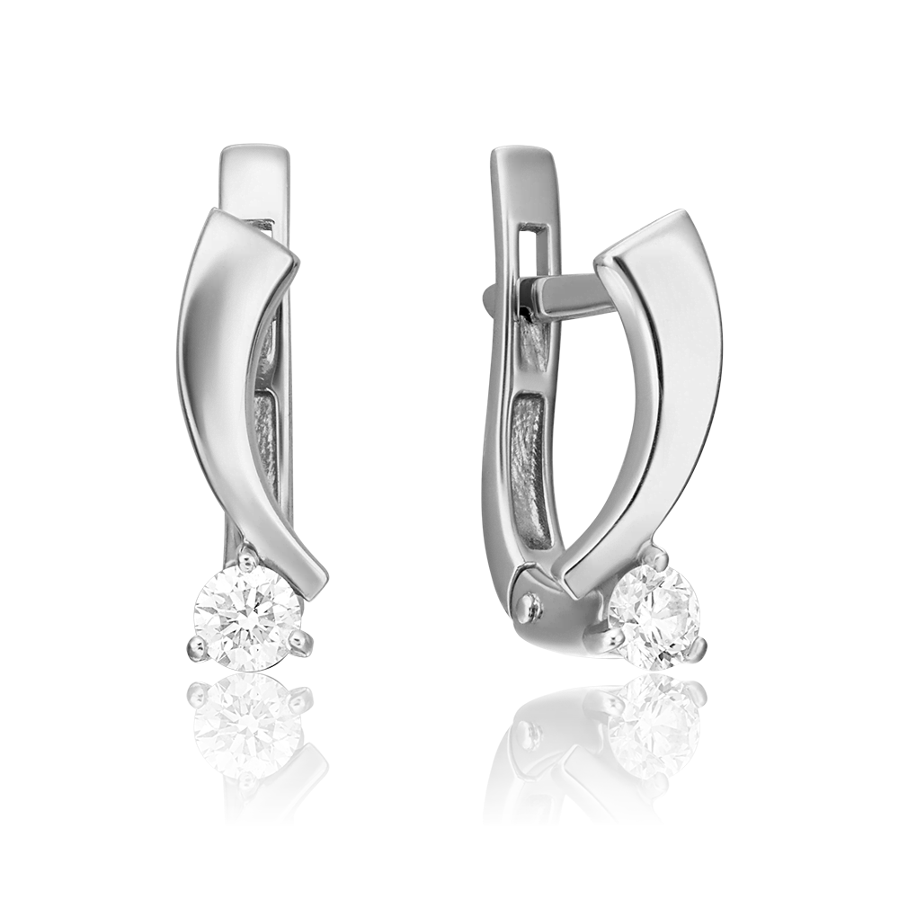 Серьги с английским замком из белого золота с бриллиантом 02-0316-00-101-1120-30