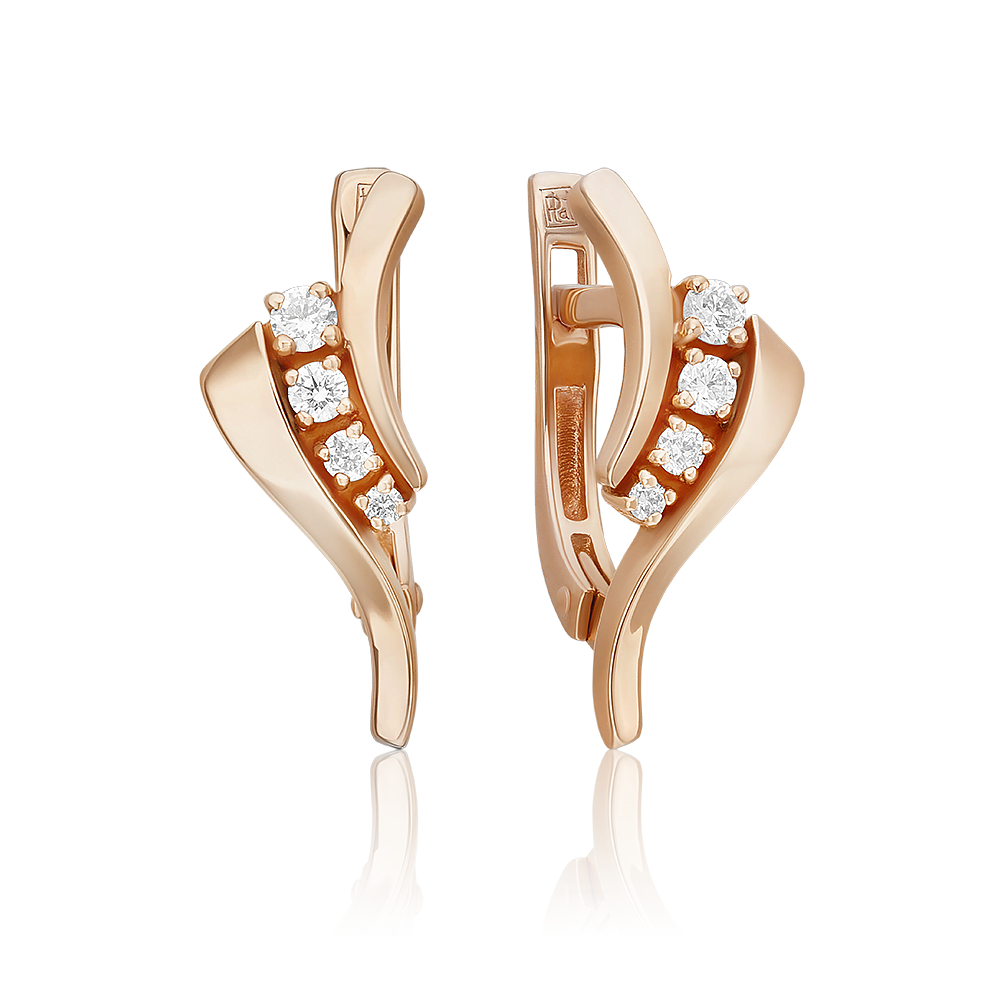 Серьги с английским замком из красного золота с бриллиантами 02-0317-00-101-1110-30