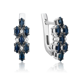 Серьги с английским замком из белого золота с сапфирами и бриллиантами 02-0320-00-105-1120-30