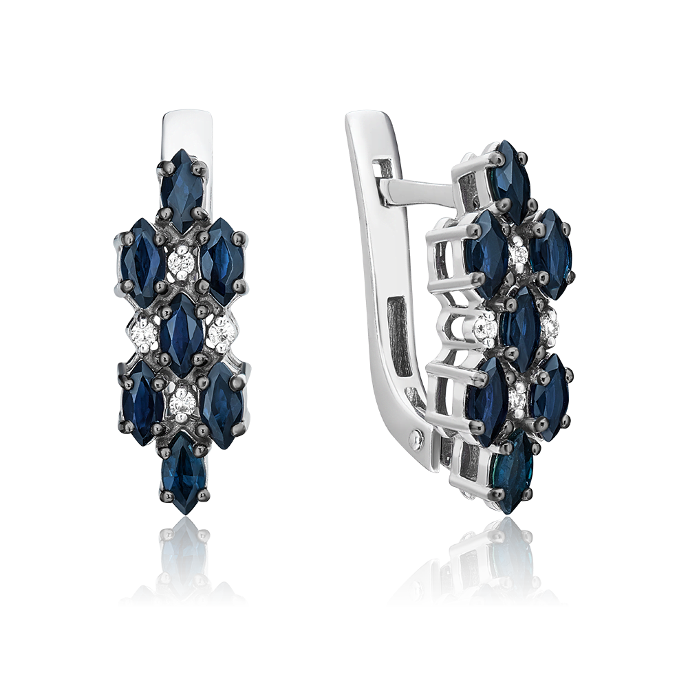 Серьги с английским замком из белого золота с сапфирами и бриллиантами 02-0320-00-105-1120-30
