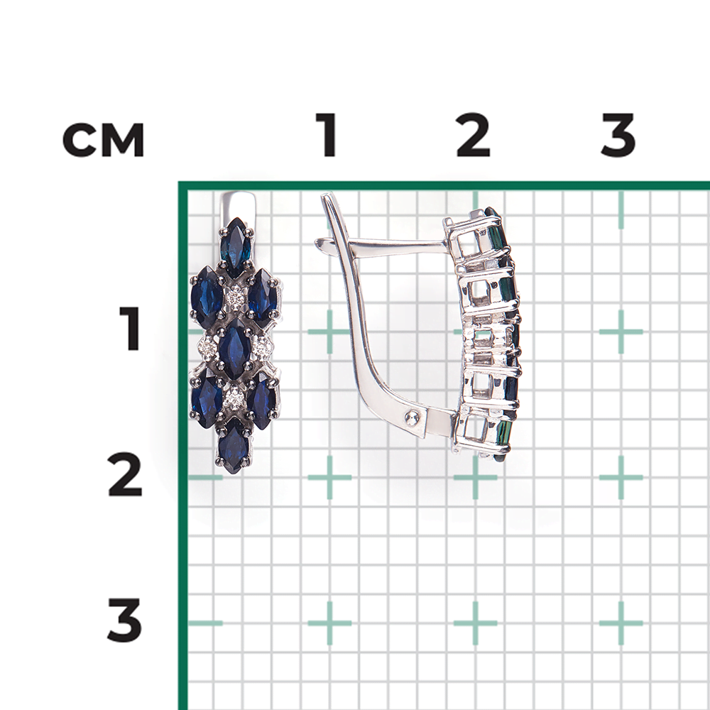 Серьги с английским замком из белого золота с сапфирами и бриллиантами 02-0320-00-105-1120-30