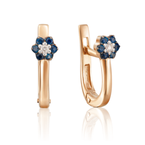 Серьги с английским замком из красного золота с бриллиантом и сапфирами 02-0321-00-105-1110-30