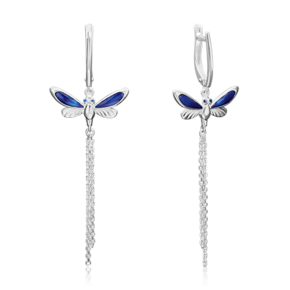 Серьги «Стрекозы» с английским замком из серебра с эмалью