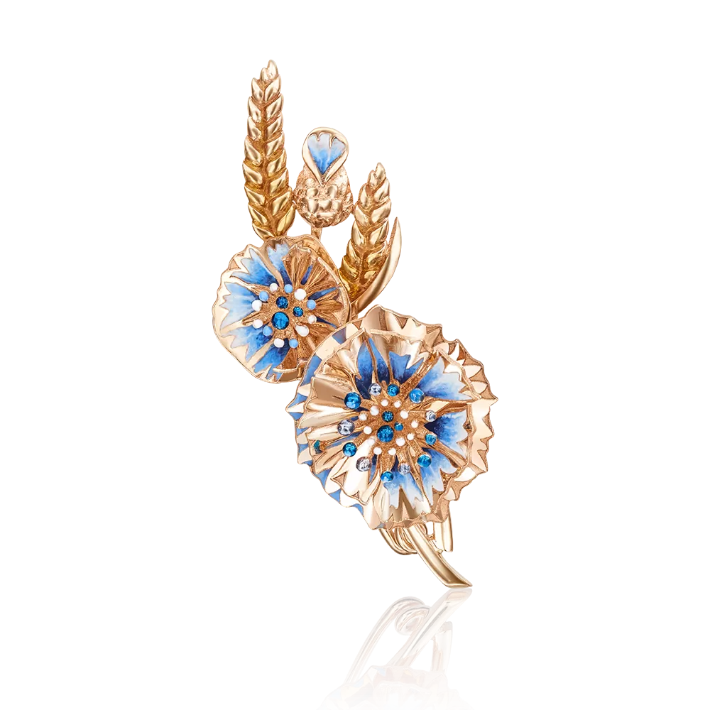 Брошь «Васильки» из красного золота с эмалью 04-0187-00-000-1110-59